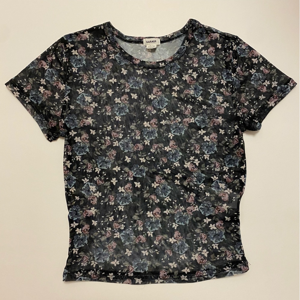 Garage Floral Mesh S/S Crop Top Size: XS